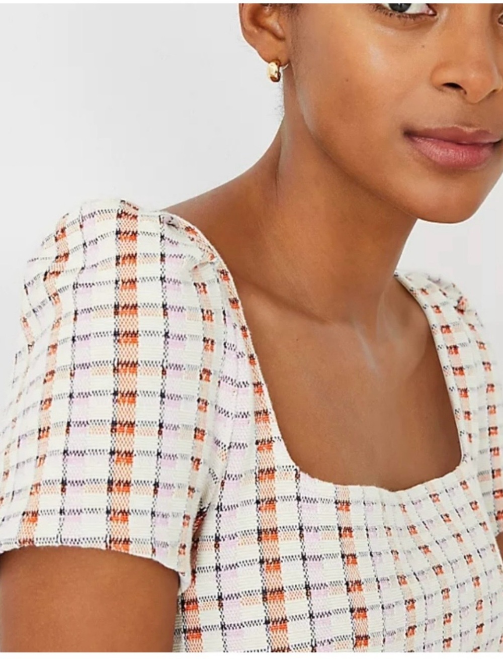 Plaid square neck cap sleeved preppy sheath dress 2p - Picture 9 of 10